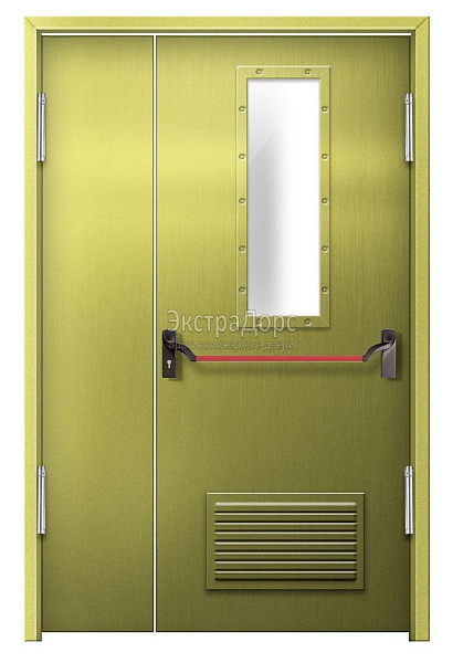 Противопожарная дверь EI 60 дымогазонепроницаемая стальная со стеклом, антипаникой и решеткой в Серпухове  купить