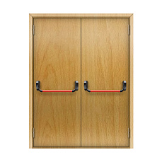 Противопожарная дверь шпонированная 3-го типа глухая двупольная с антипаникой цвет Бук